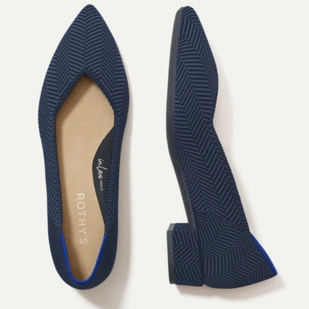NIB Rothy’s The High Point Navy Herringbone Low block Heels‎ 12.5